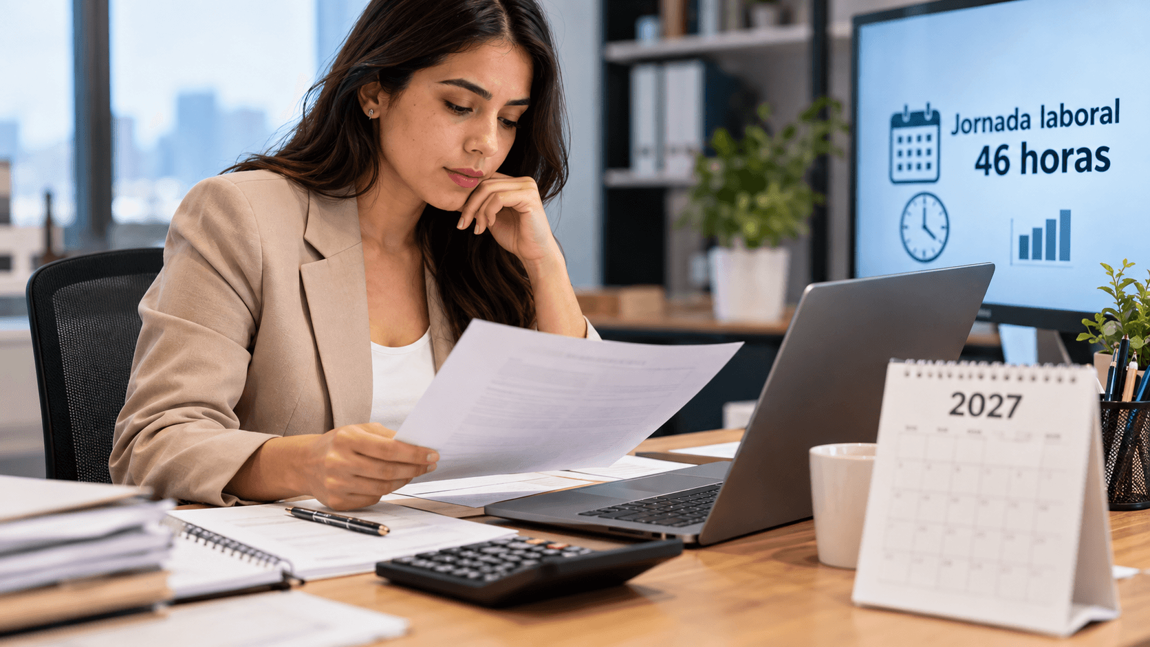 Mujer profesional planificando su jornada laboral 2027