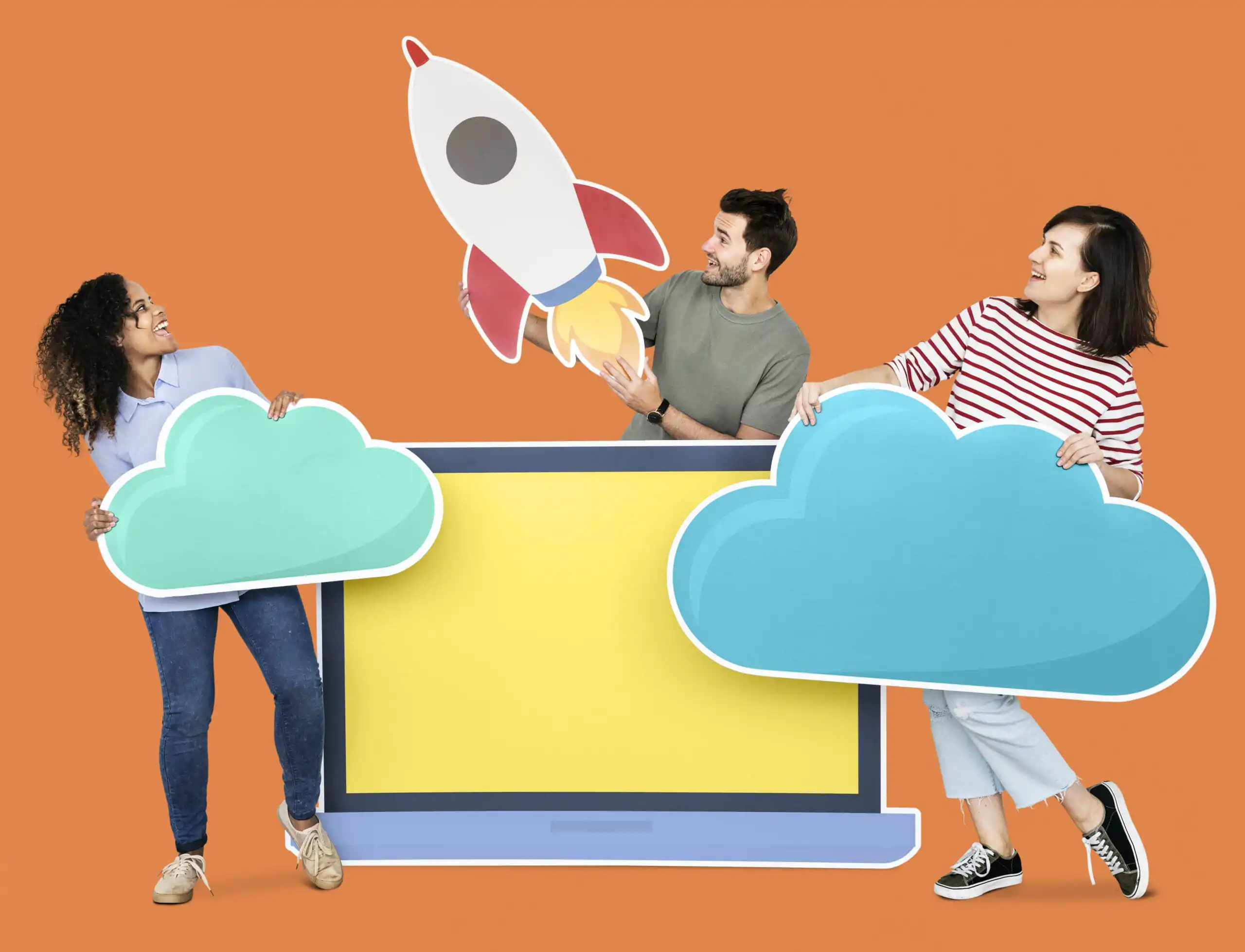 Cloud storage and innovation concept shoot featuring a rocket icon Desempeño laboral